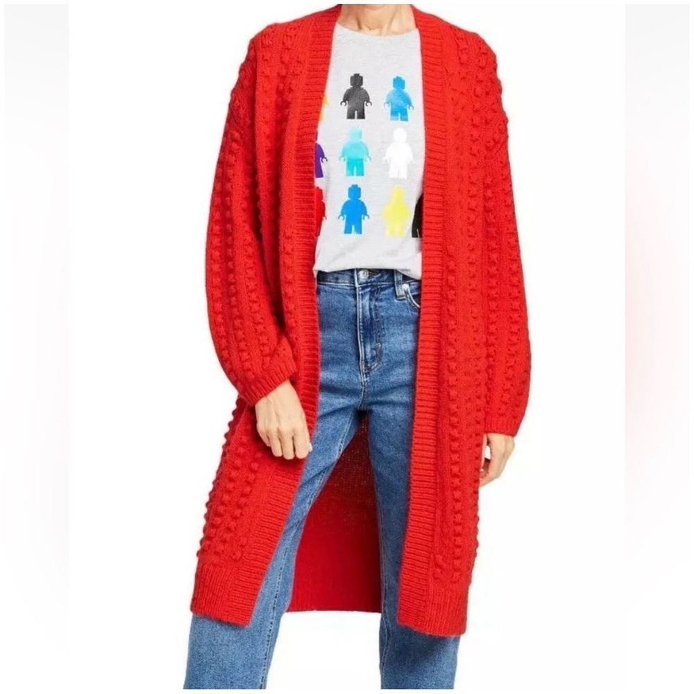 LEGO Target Red Popcorn Texture Knit Longline Open Front Cardigan Sweater Large